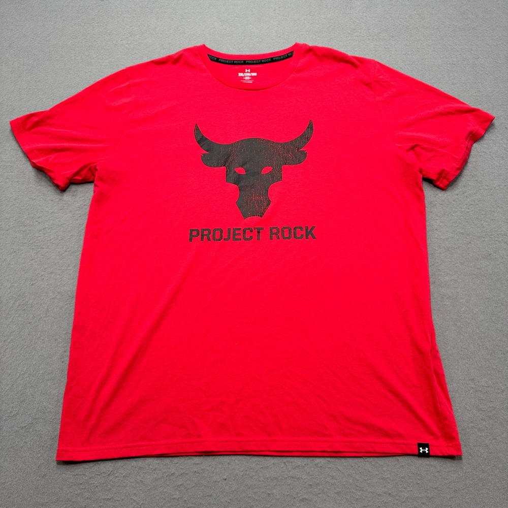 Under Armour T-Shirt Men's 2XL Red Project Rock Brahma Bull Graphic Loose Fit